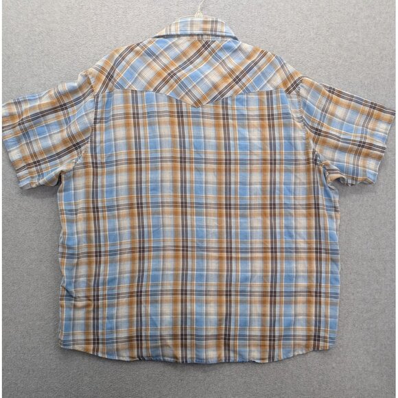Wrangler Shirt Mens 2XL Blue Brown Plaid Western Pearl Snap Short Sleeve Cowboy - Picture 6 of 8